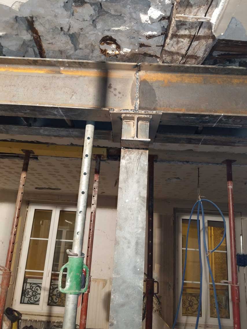 Suppression de mur porteur avec pose de poutre acier (IPN) — Paris